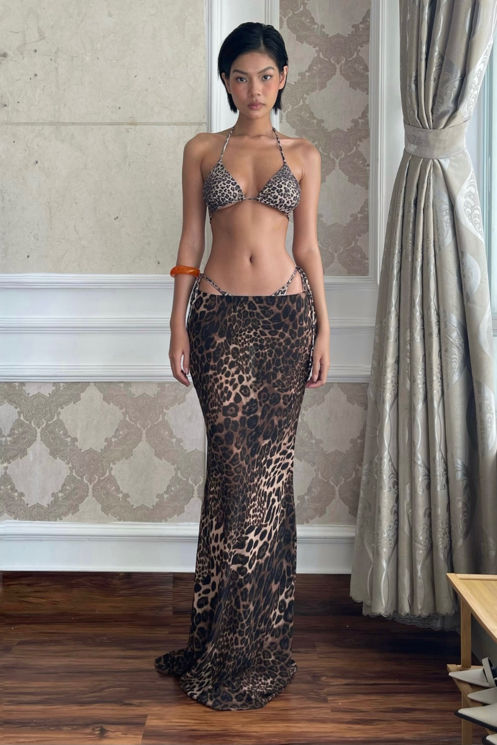 Leopard Mermaid-cut Maxi Skirt