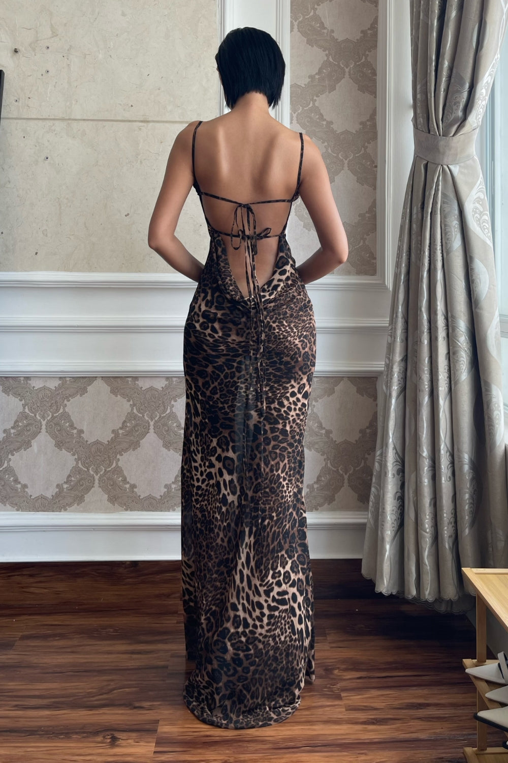 Leopard Draped Maxi Dress