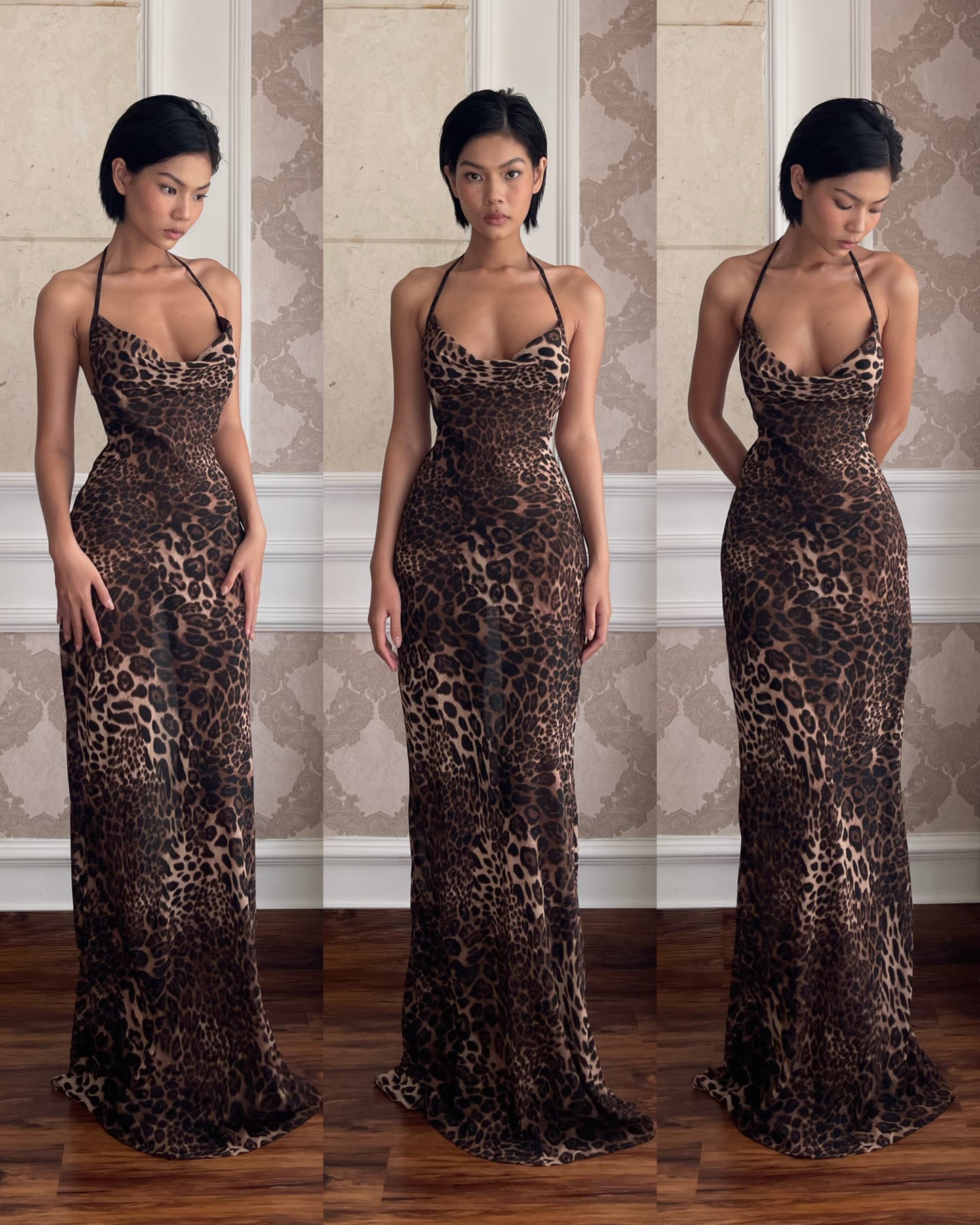 Leopard Draped Maxi Dress